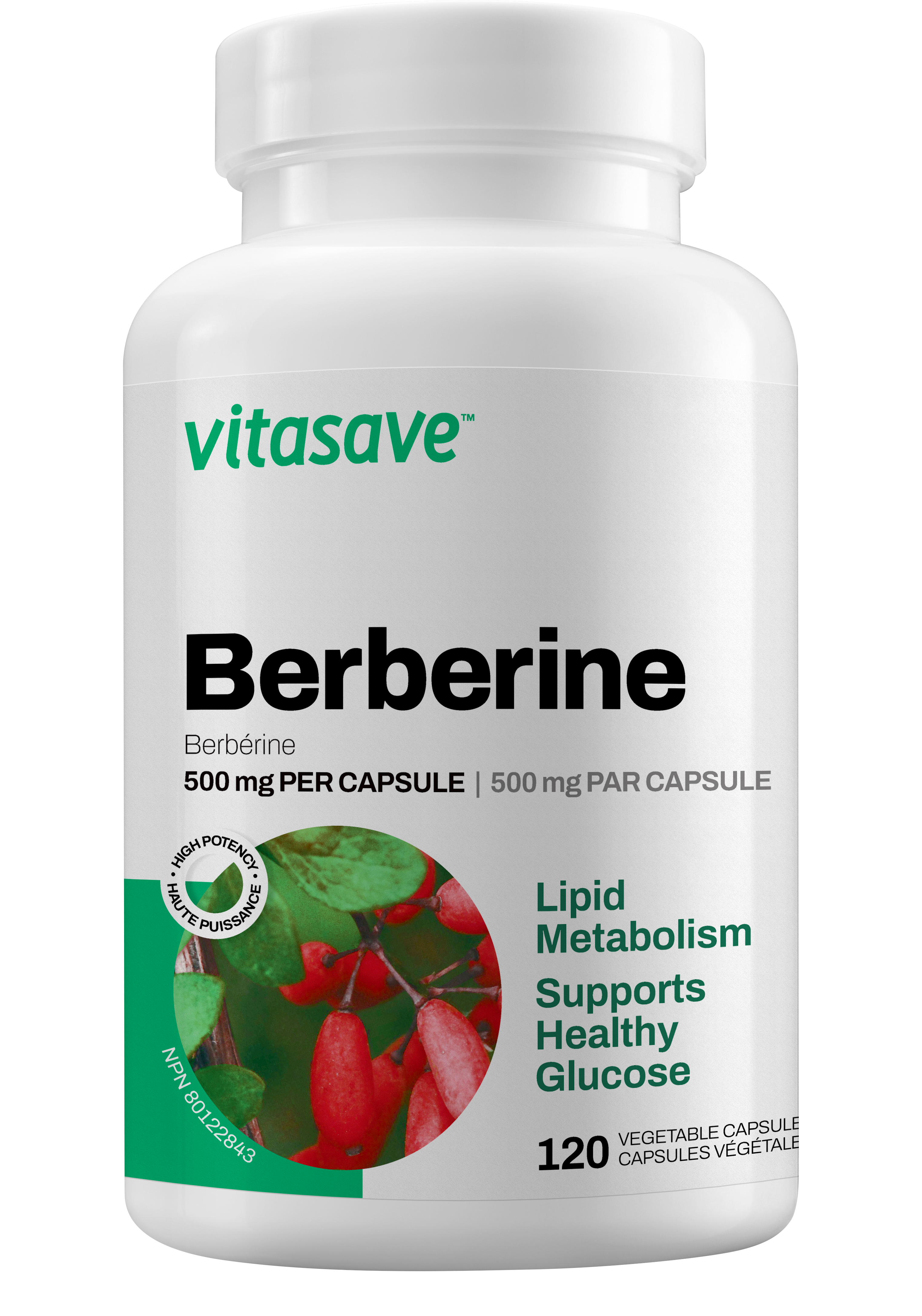 Vitasave Berberine Maximum Potency 1,000 mg per serving(120 VCaps)