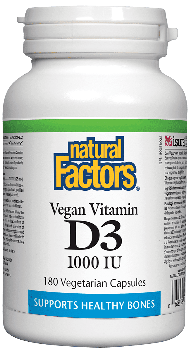 Natural Factors Vegan SunVitamin D3 1000 IU 25 mcg (180 VCaps)