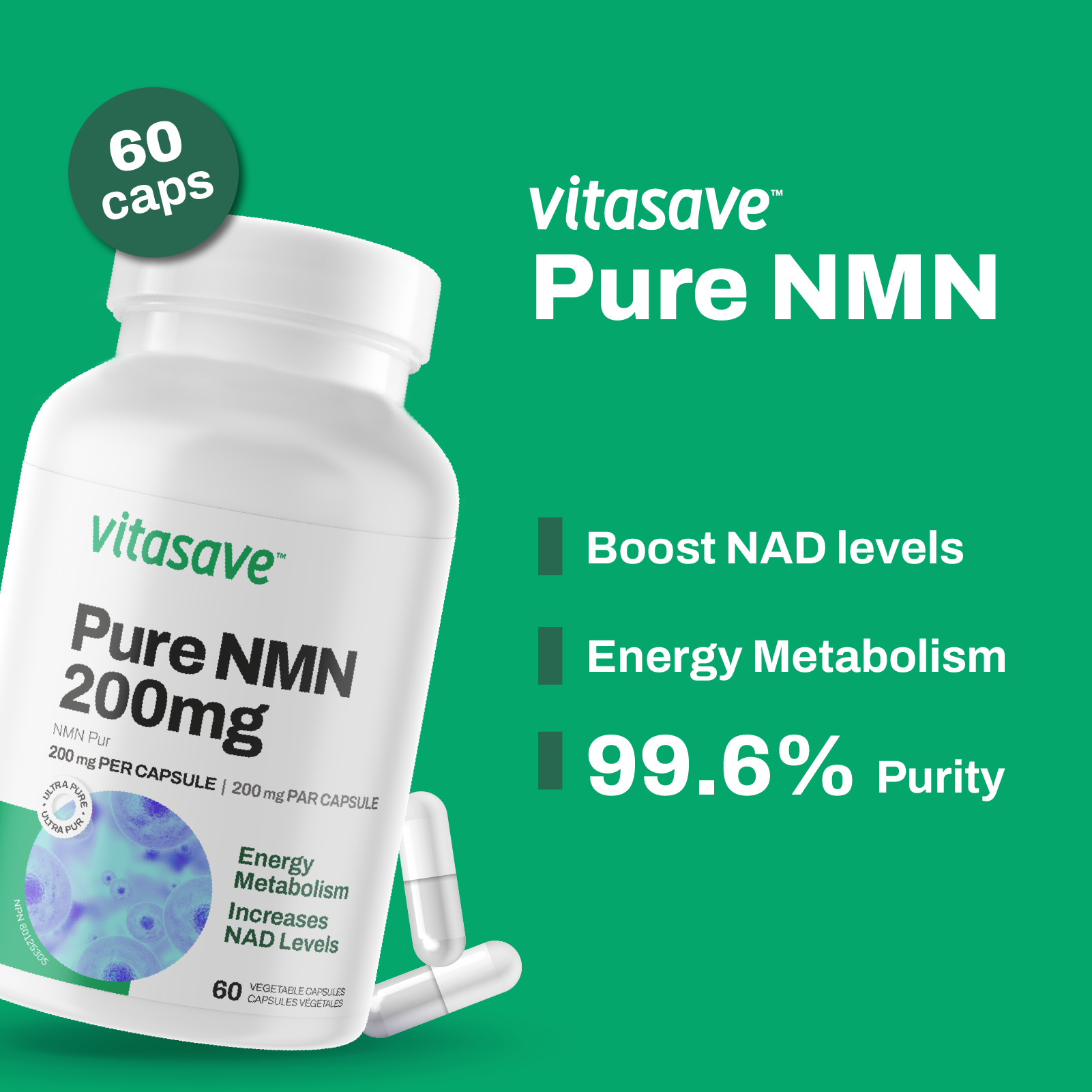 Vitasave Pure NMN 200 mg (60 VCaps)