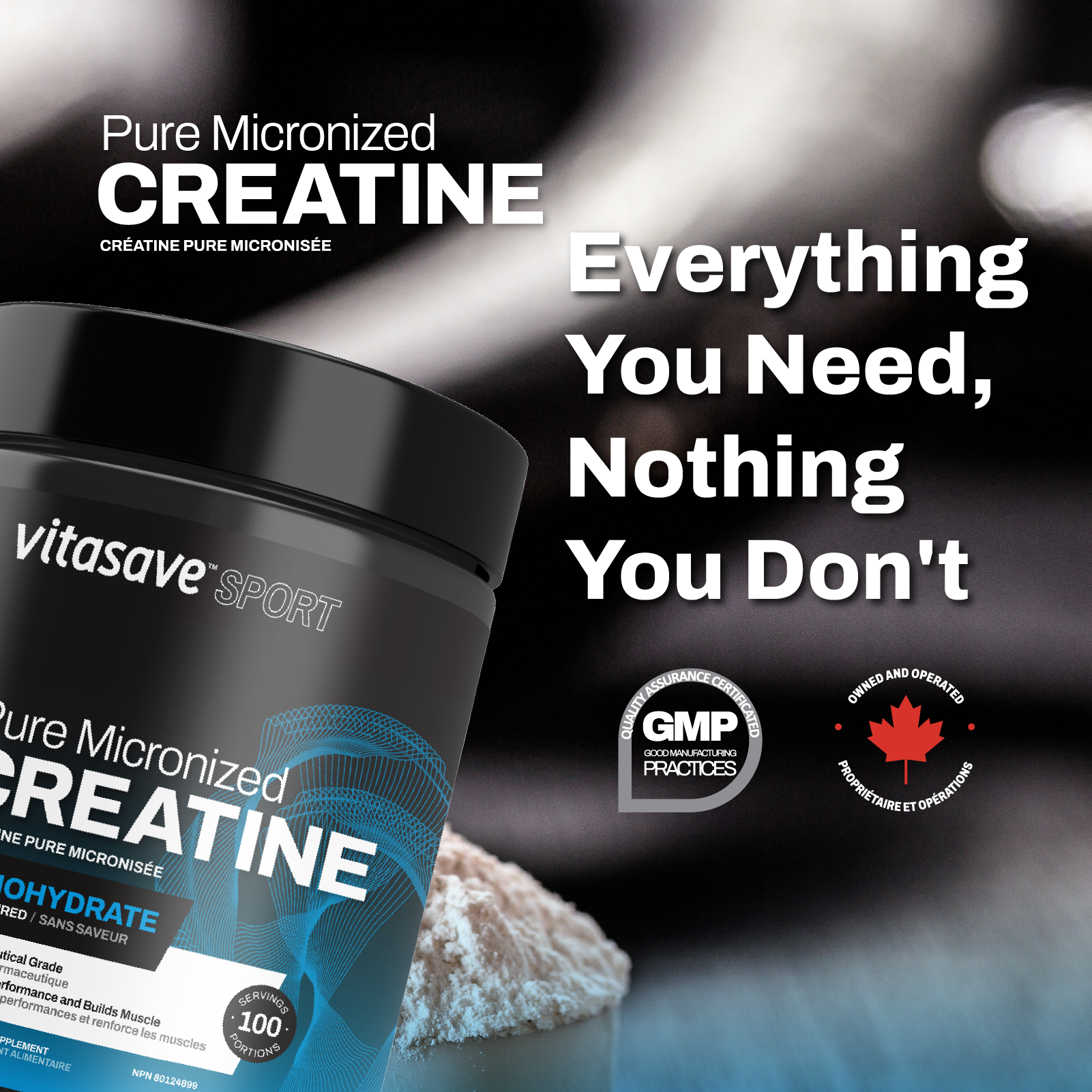 Vitasave Sport Pure Micronized Creatine Monohydrate - Pharmaceutical Grade (100 servings)