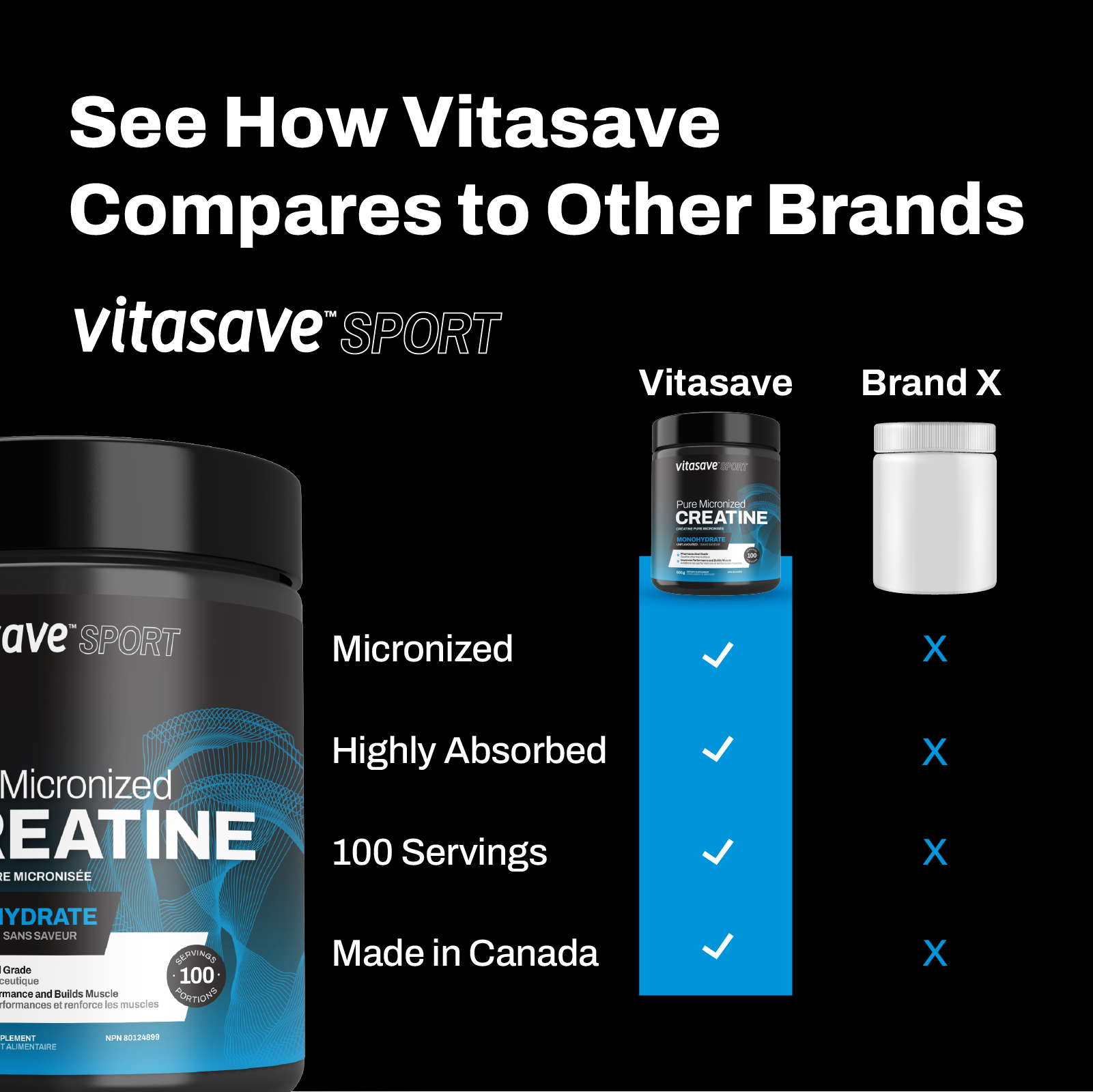 Vitasave Sport Pure Micronized Creatine Monohydrate - Pharmaceutical Grade (100 servings)