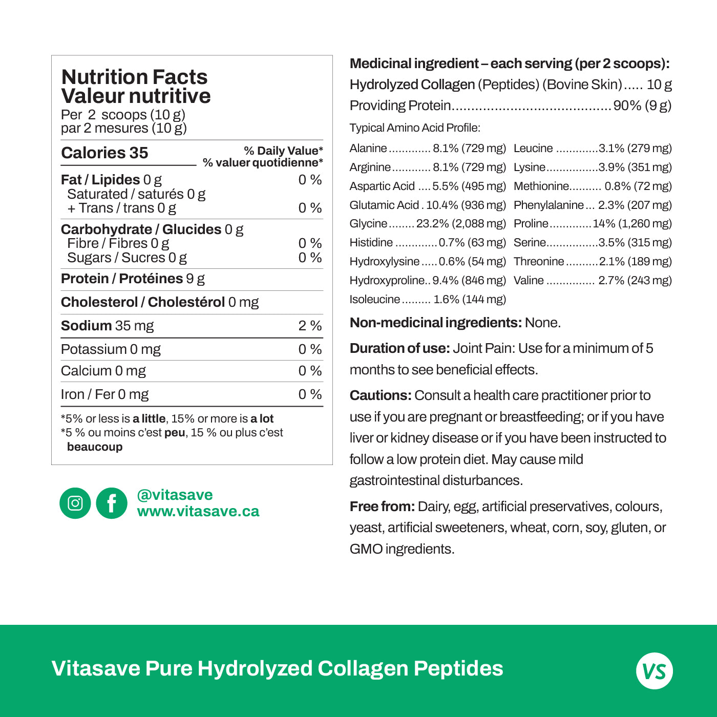 Vitasave Pure Hydrolyzed Collagen Peptides (500 g)