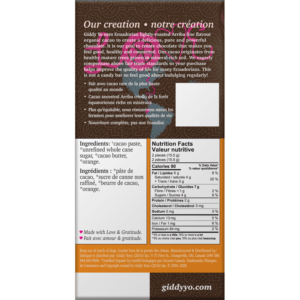 Bridgitte's Giddy Yo 76% Cacao Dark Chocolate Bars - Orange