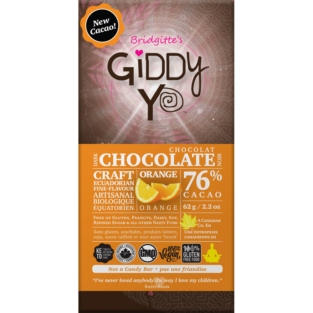 Bridgitte's Giddy Yo 76% Cacao Dark Chocolate Bars - Orange