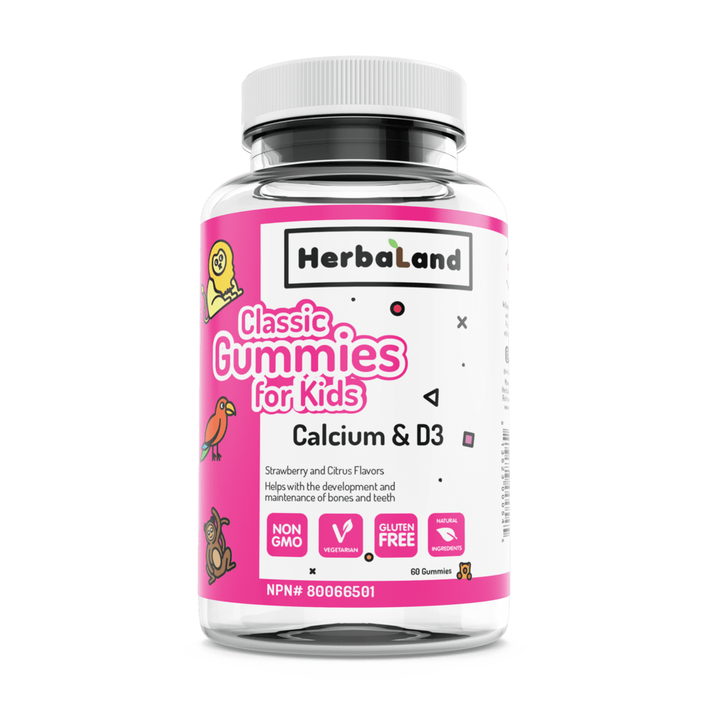 HerbaLand Calcium and D3 Classic Gummies for Kids - Strawberry & Citrus (60 Gummies)